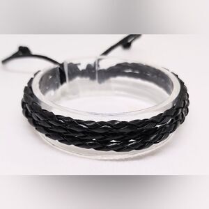 Men's bracelet leather braided layered black new e38‎